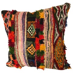 Custom Moroccan Pillow cut from a Vintage Hand Loomed Boucherouite Rug