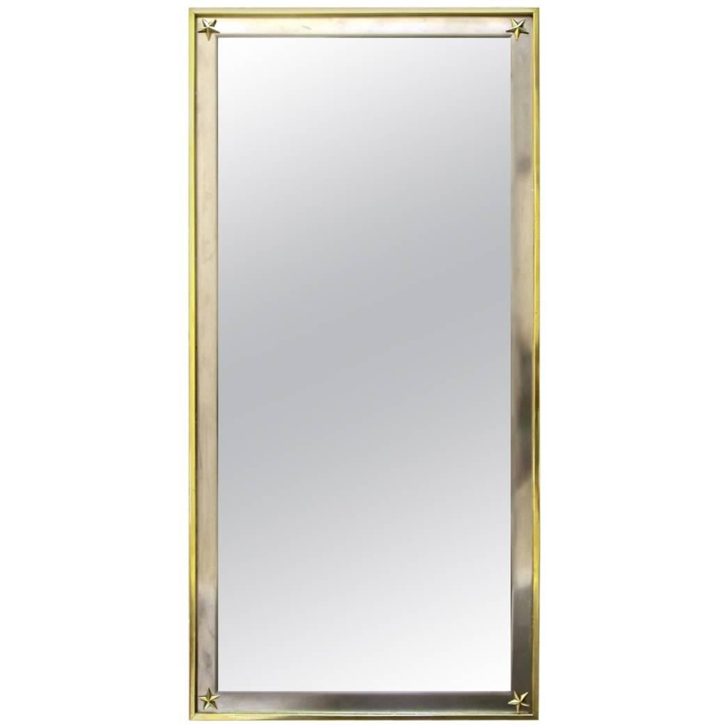 French Rectangle Directoire Brass Steel Wall Mirror