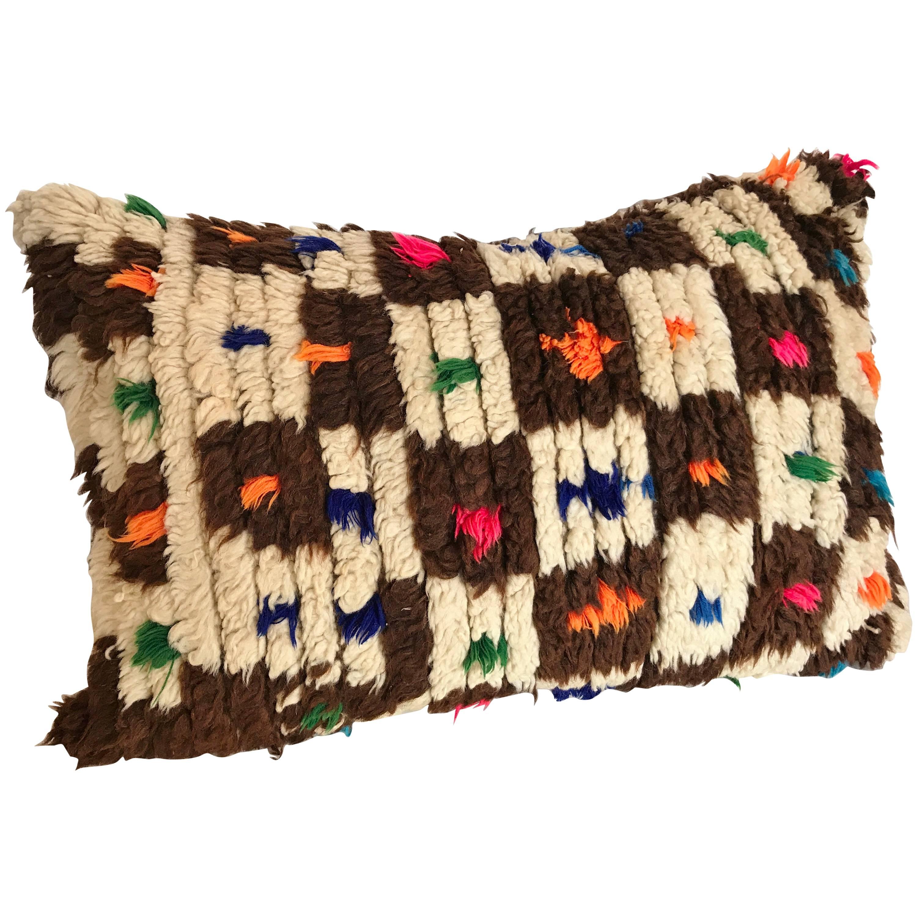 Custom Pillow cut from a Vintage Hand Loomed Wool Moroccan Berber Rug