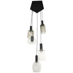 1960 Italian Chandelier with Different Transparent Glass Pendants