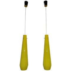 Pair of Yellow Glass Pendents by Vistosi, 1950