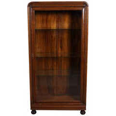 Antique Oak Single Glass Door Closed Display Cabinet, Ball Feet, 20th Century