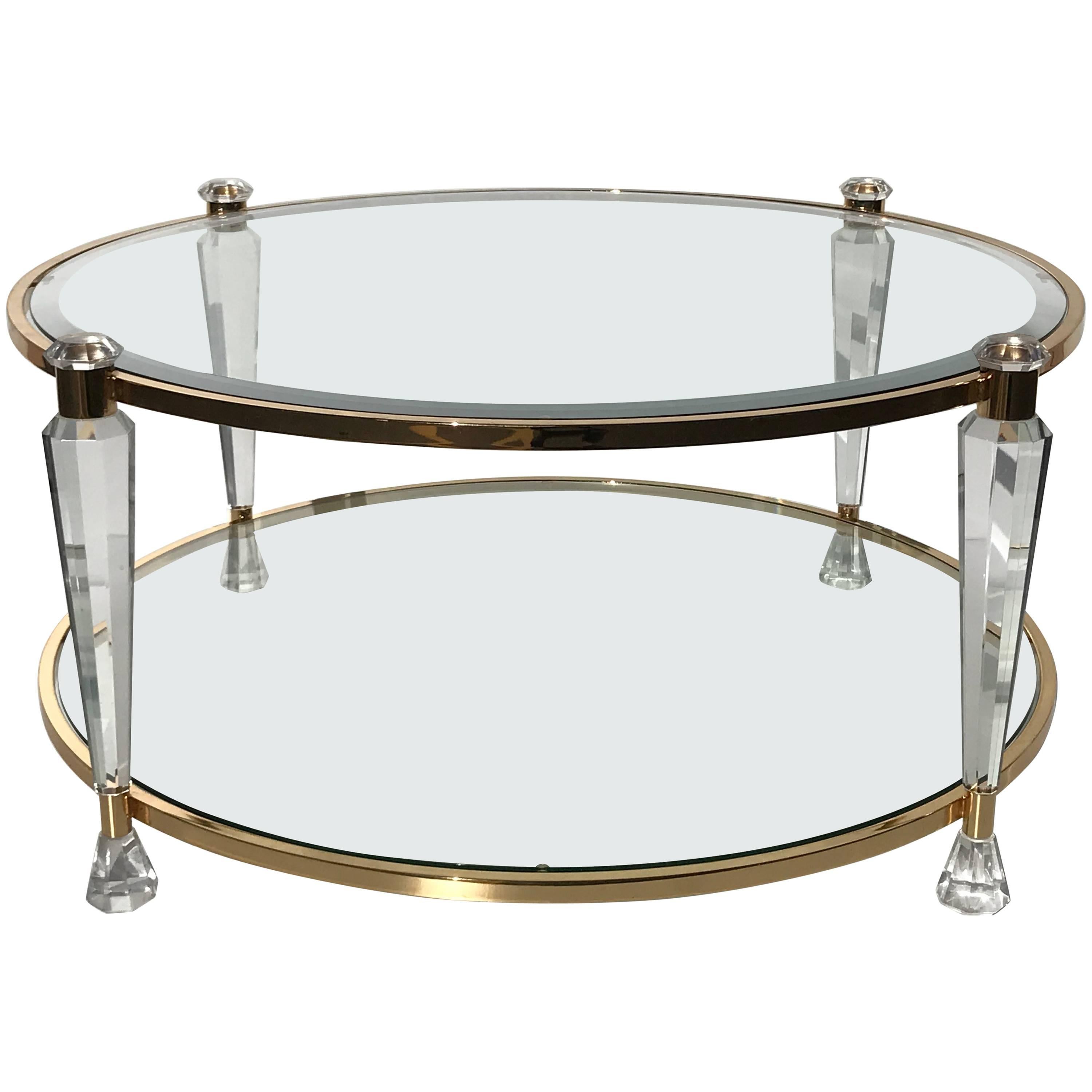 Two-Tier Round Lucite Coffee Table Style of Charles Hollis Jones