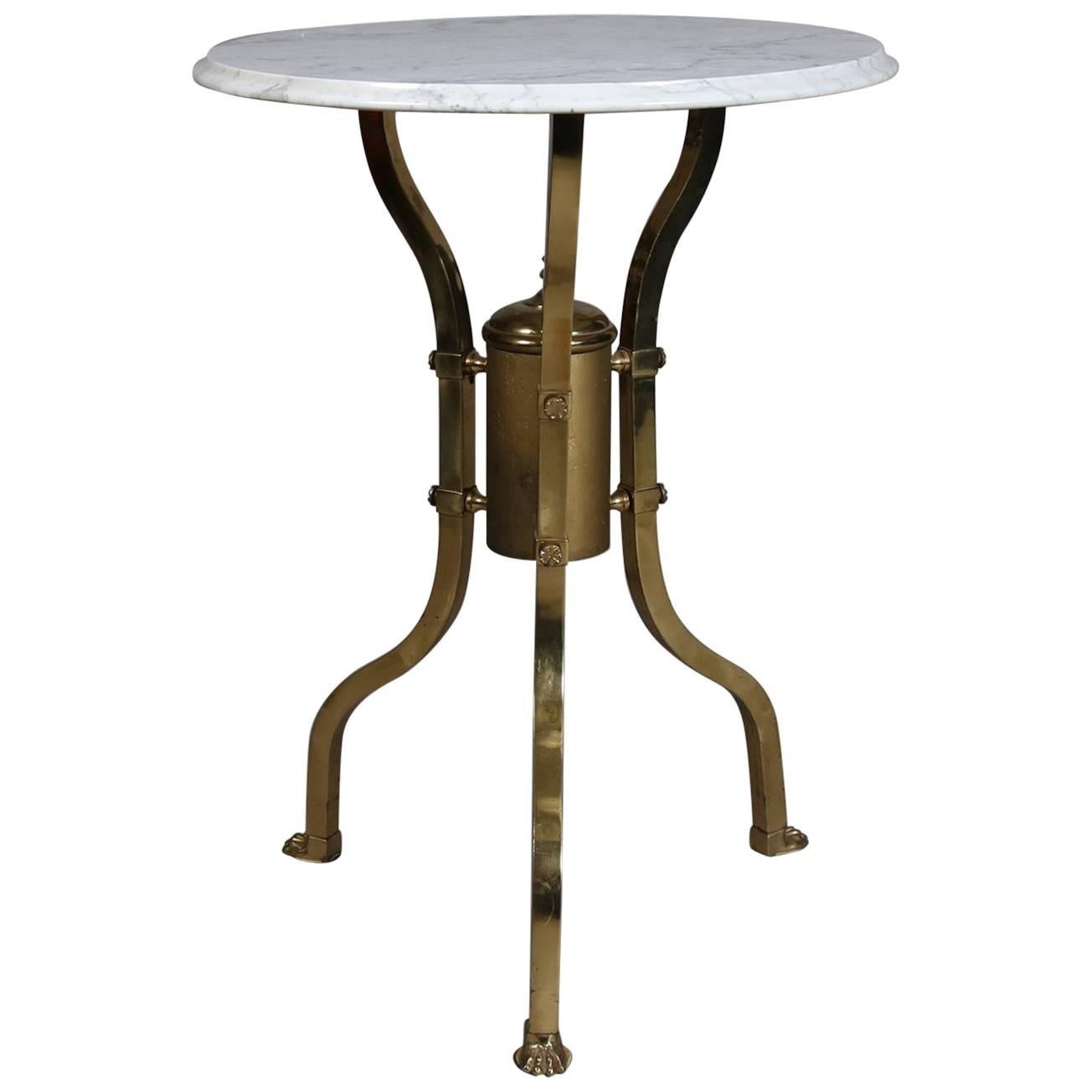 Aesthetic Movement Brass and Marble Round Parlor Table, Paw Feet, Made in Italy