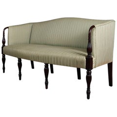 Vintage Sheraton Mahogany Camel Back Upholstered Sofa, 20th Century