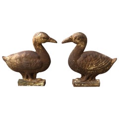 Pair of Cast Iron Duck Andirons Early 20th Century