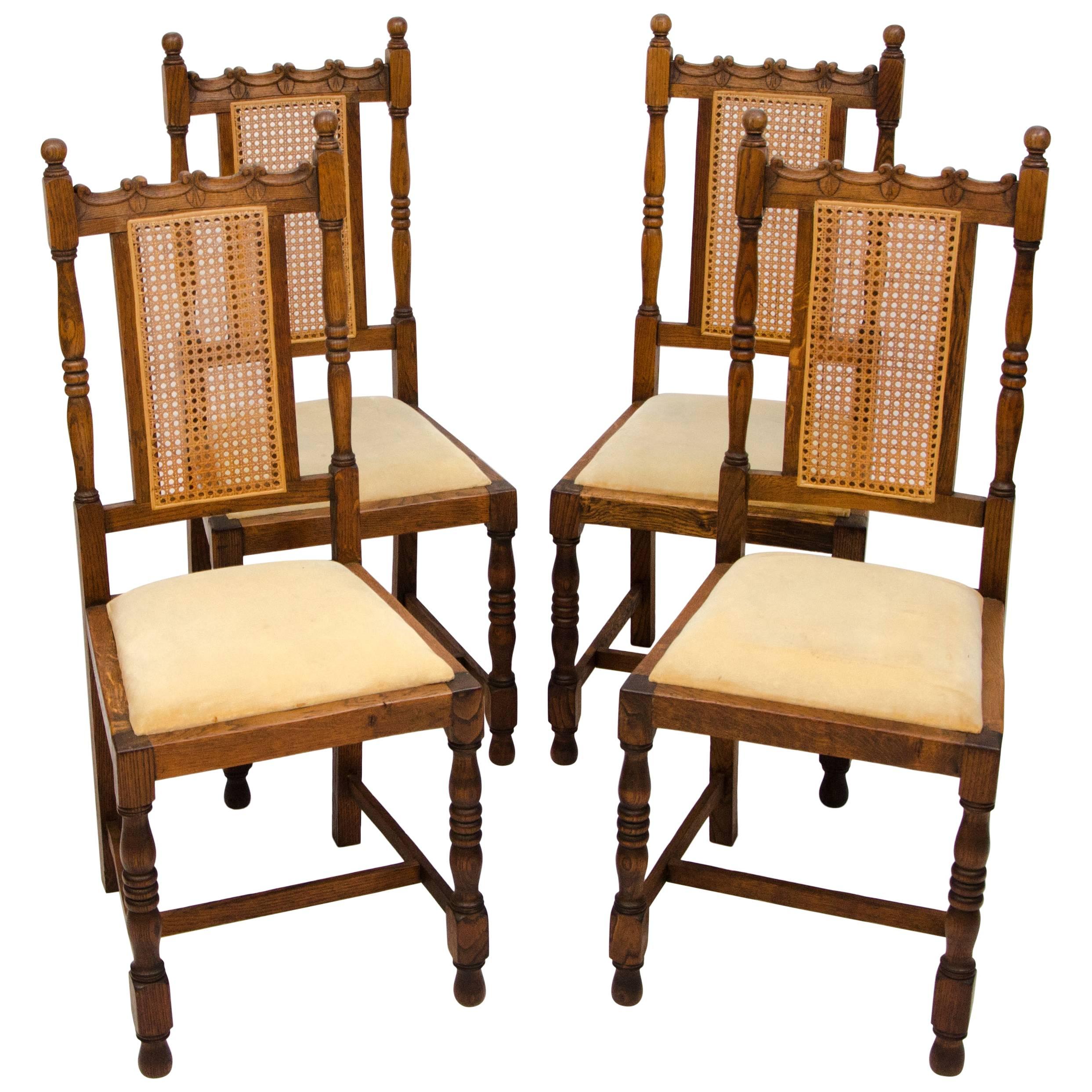 Set of Four Antique Oak English Dining Chairs