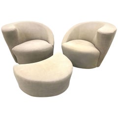 Pair of Swivel Lounge Chairs and Ottoman by Vladimir Kagan