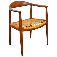 Hans Wegner Round Chairs in Teak and Cane