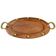 Oval Copper and Brass Tray with Stud Detail