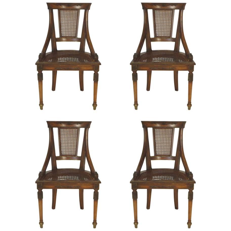 Four 1960s Regency Style Caned Italian Side Chairs