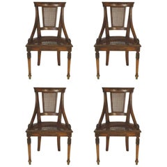 Four 1960s Regency Style Caned Italian Side Chairs