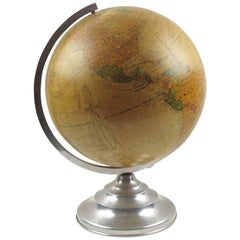 French Barrere & Thomas Terrestrial Glass Globe and Lamp on Aluminum Stand