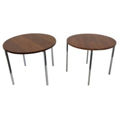 Pair of Walnut and Polished Stainless Steel Side Tables by Florence Knoll