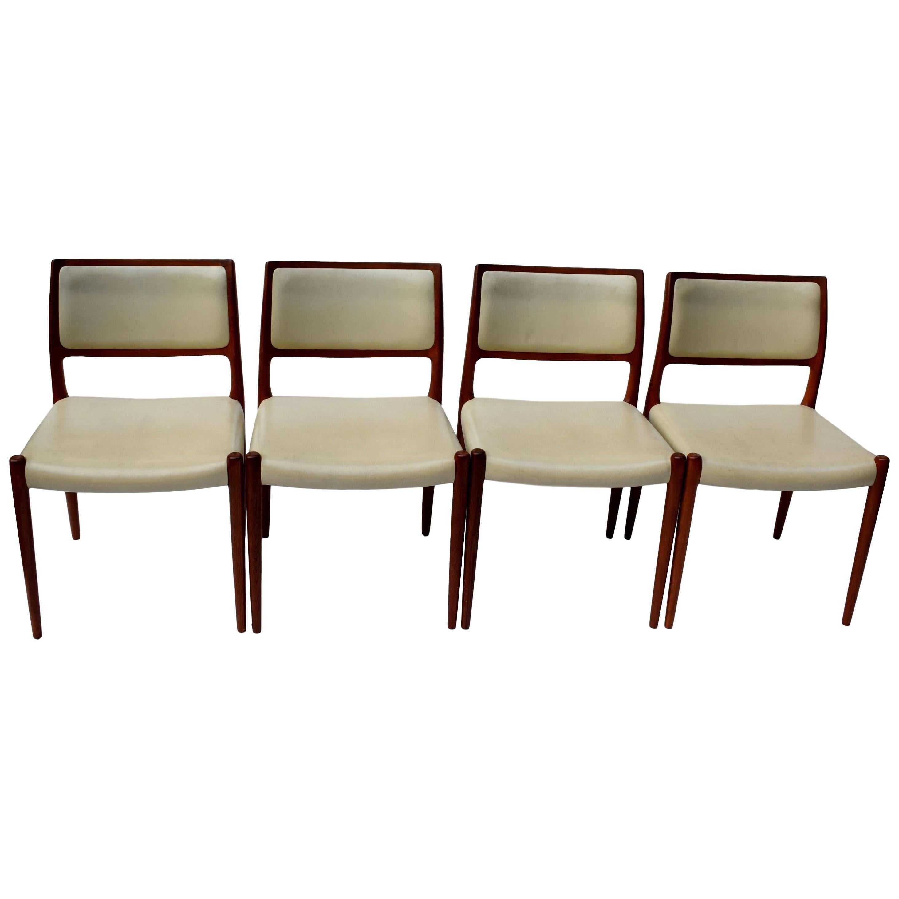 Four Danish Midcentury Dining Chairs by Niels O. Møller, Model 80, J.L. Møllers