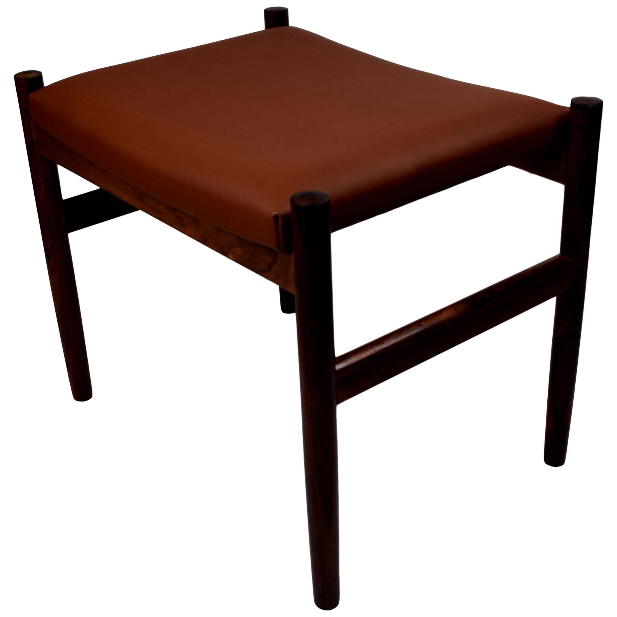 Danish Midcentury Rosewood Ottoman by Spøttrup, Brown Aniline Leather, Stamped For Sale