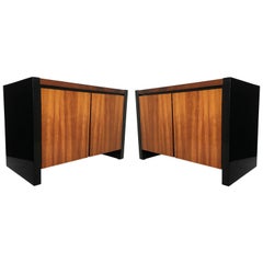 Used Pair of Black Lacquer and Koa Wood Nightstands by Henredon