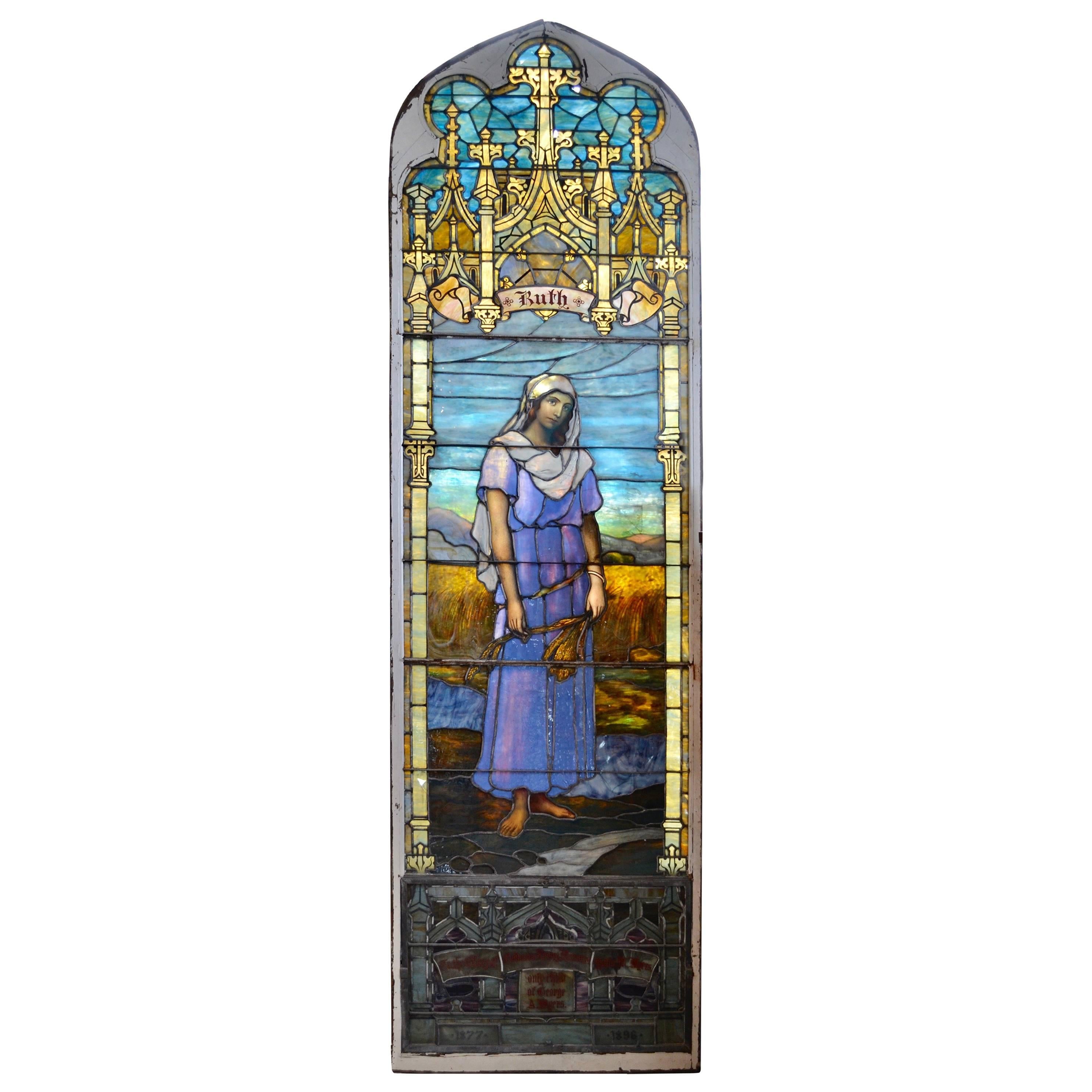 Stained Art Glass Window Depicting Ruth For Sale