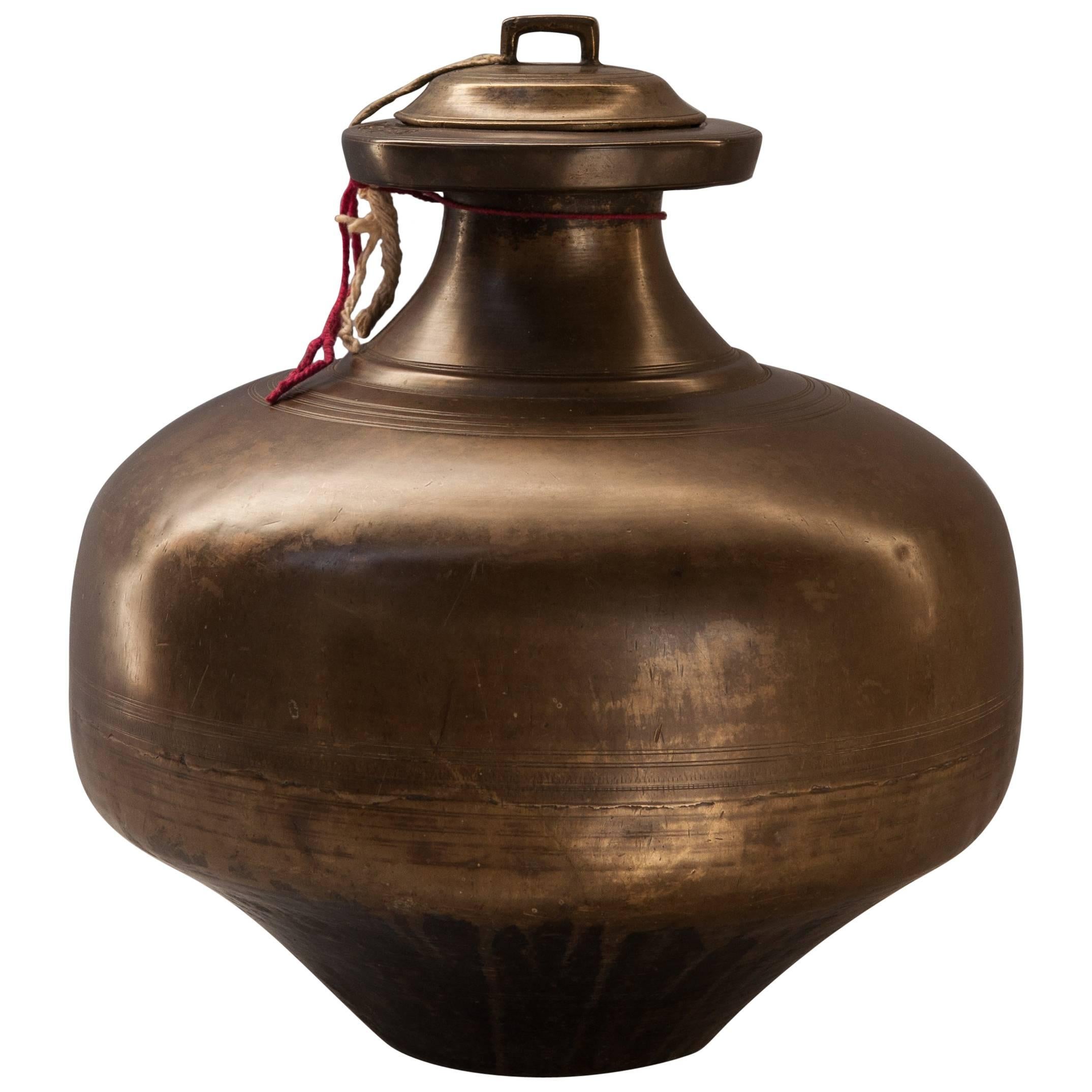 Bengali Brass Water Pot with Cap, Mid-20th Century, Bengal, India