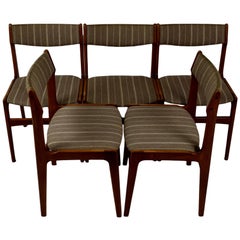 Set of Five Danish Midcentury Dining Chairs by Erik Buch, Teak, Woolen Fabric