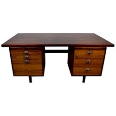 Vintage Midcentury Rosewood Desk by Jens Risom with Y-Handles and Adjustable Legs