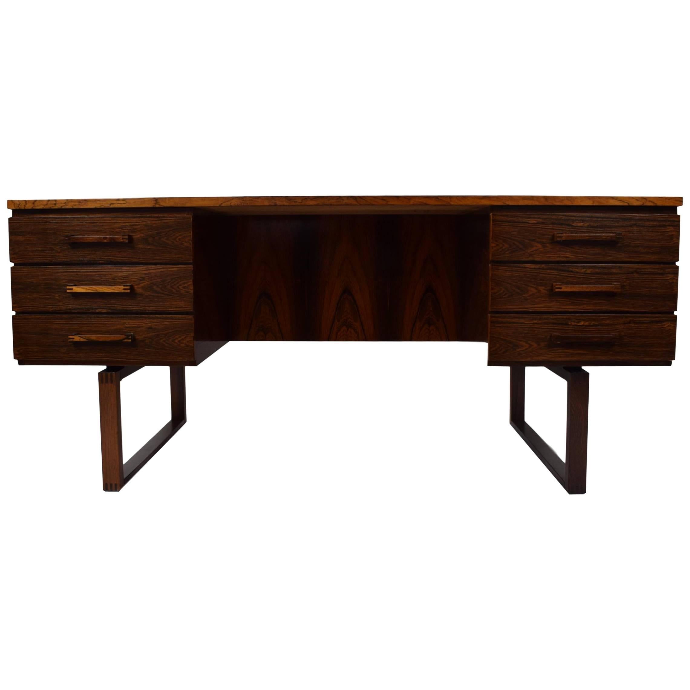 Danish Midcentury Six-Drawer Rosewood Desk by Henning Jensen & Torben Valeur For Sale