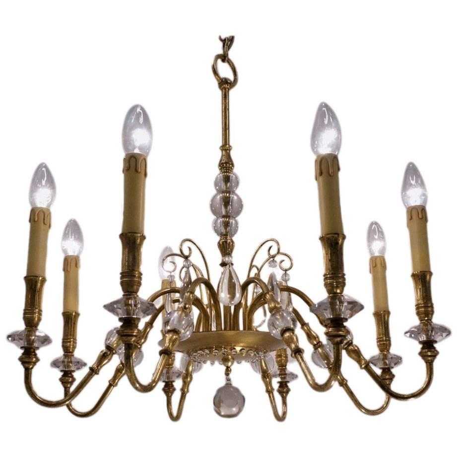 Maison Bagues Style Chandelier, Bronze and Crystal, French, circa 1940s For Sale
