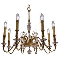 Vintage Maison Bagues Style Chandelier, Bronze and Crystal, French, circa 1940s