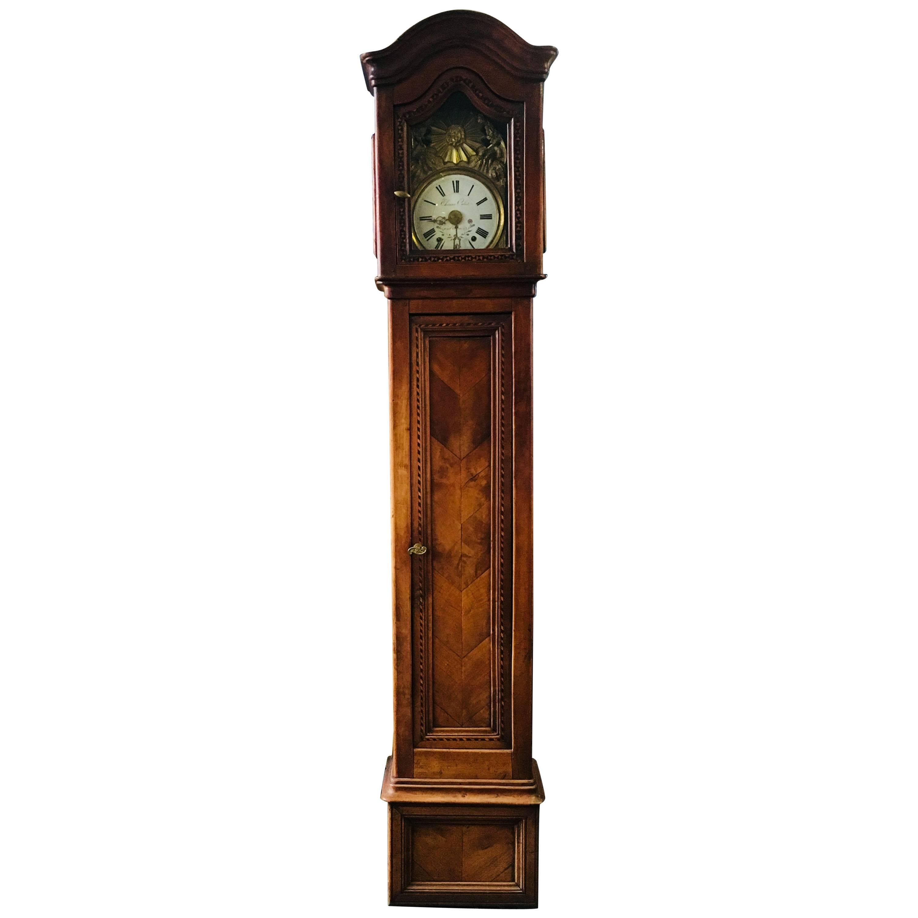 18th Century French Provincial Fruitwood Longcase Clock in Louis XVI Style