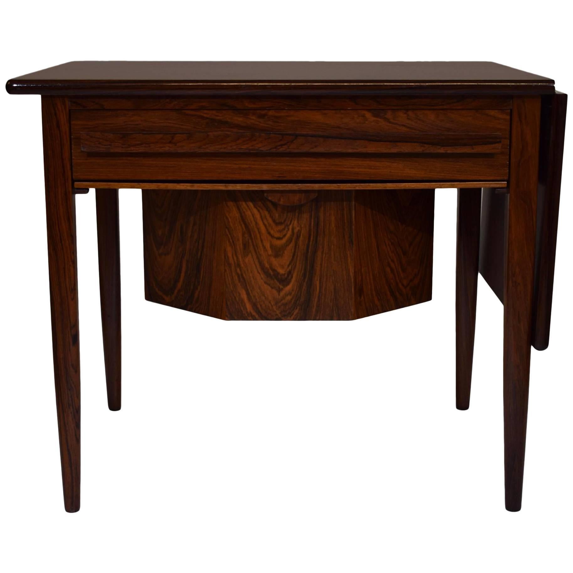 Danish Midcentury Sewing Table with Drop-Leaf by Johannes Andersen, Rosewood For Sale