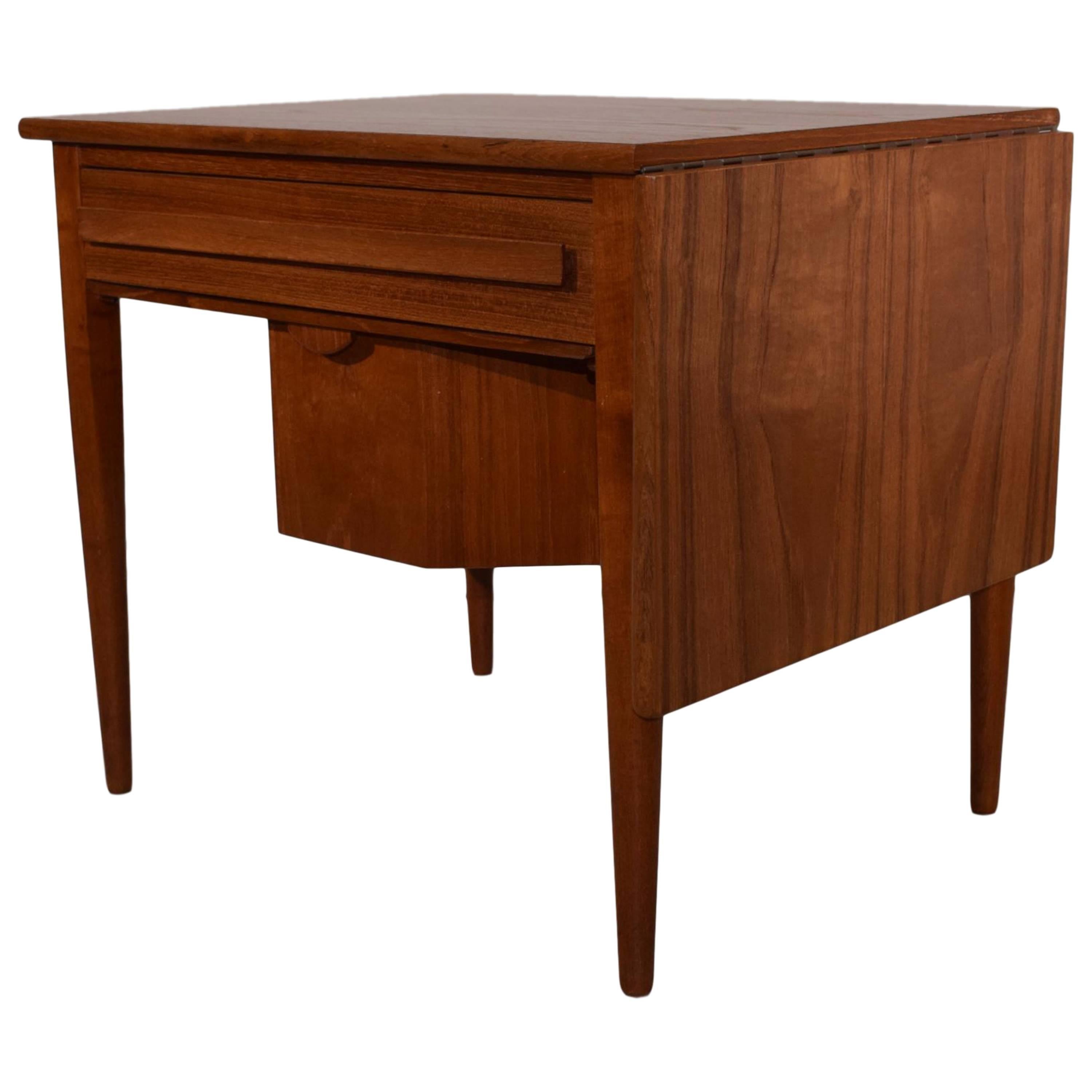 Danish Midcentury Sewing Table with Drop-Leaf by Johannes Andersen, Teak For Sale