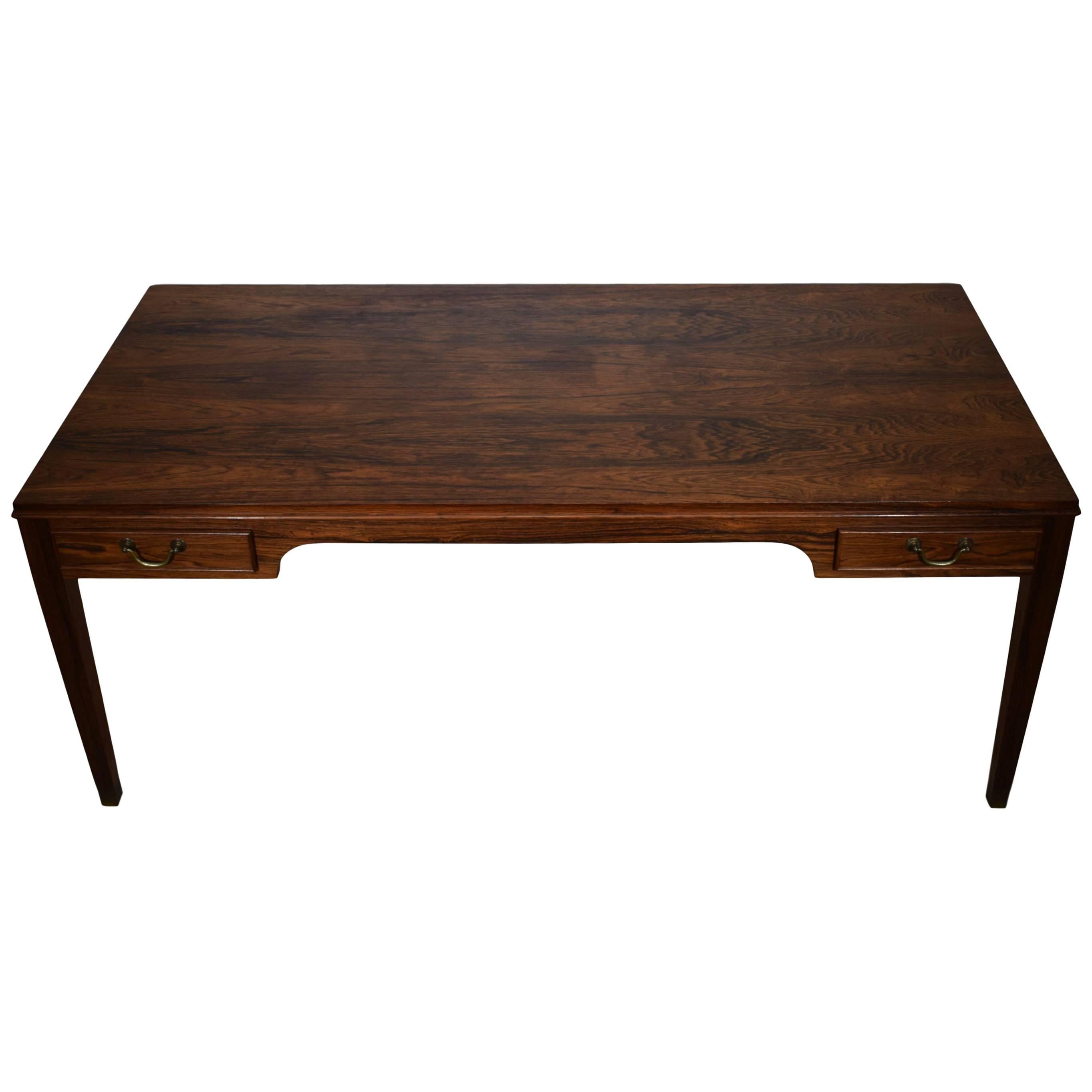 Danish Midcentury Coffee Table by Frits Henningsen, Four Drawers, Brass Handles For Sale