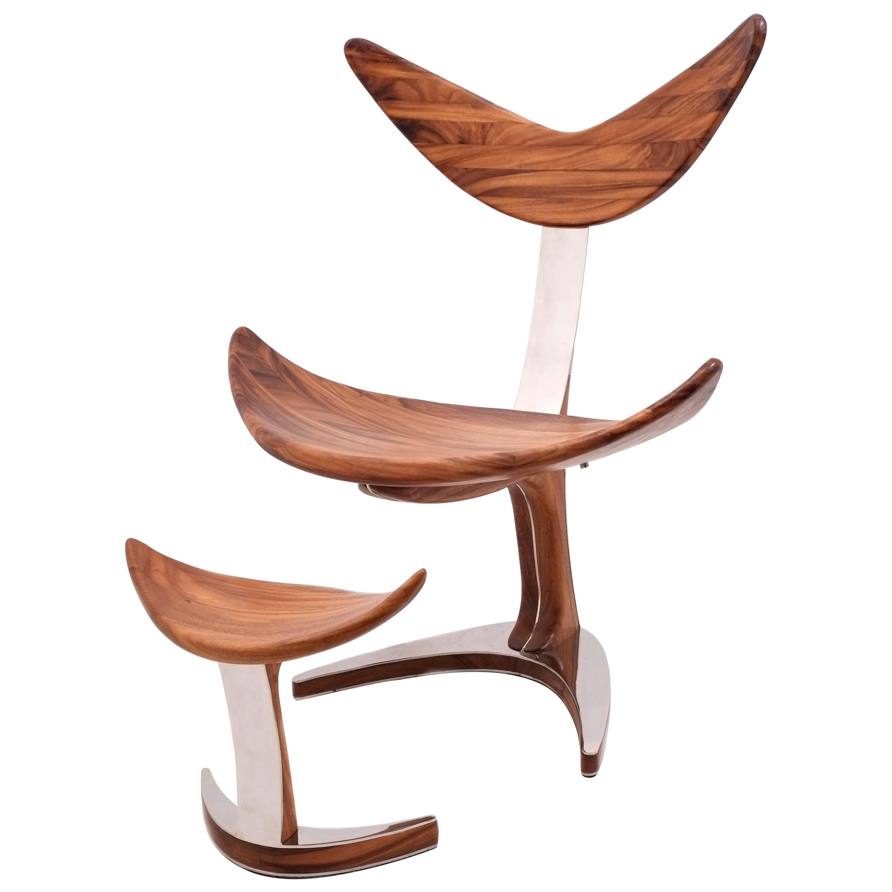 Whale Chair from Suar Wood with Mirror Polished Stainless Steel, Saturday Sale For Sale