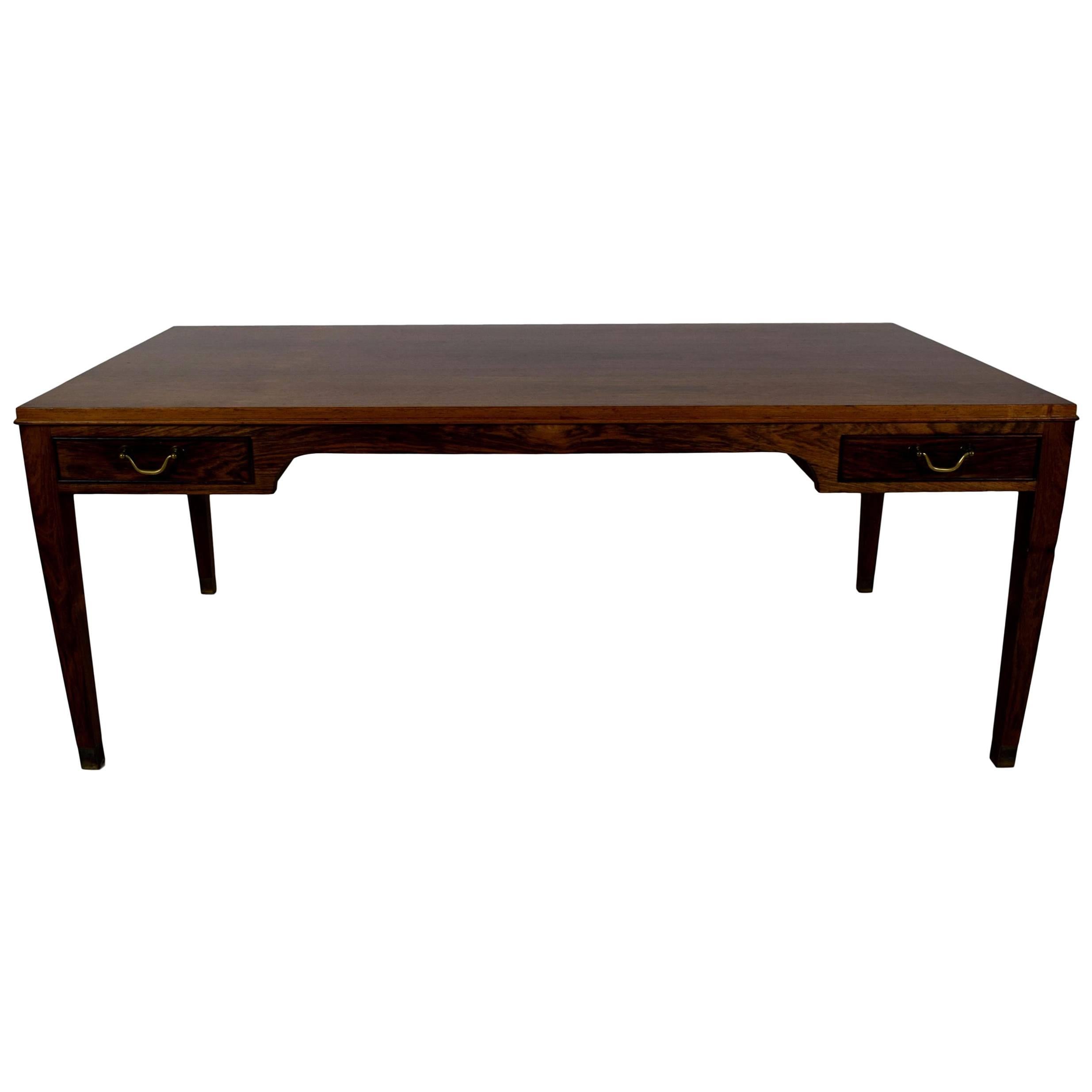 Danish Midcentury Coffee Table by Frits Henningsen, Four Drawers, Brass Handles For Sale
