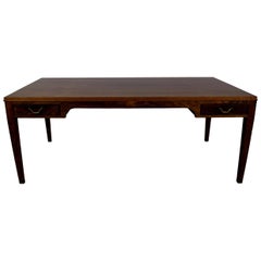 Danish Midcentury Coffee Table by Frits Henningsen, Four Drawers, Brass Handles