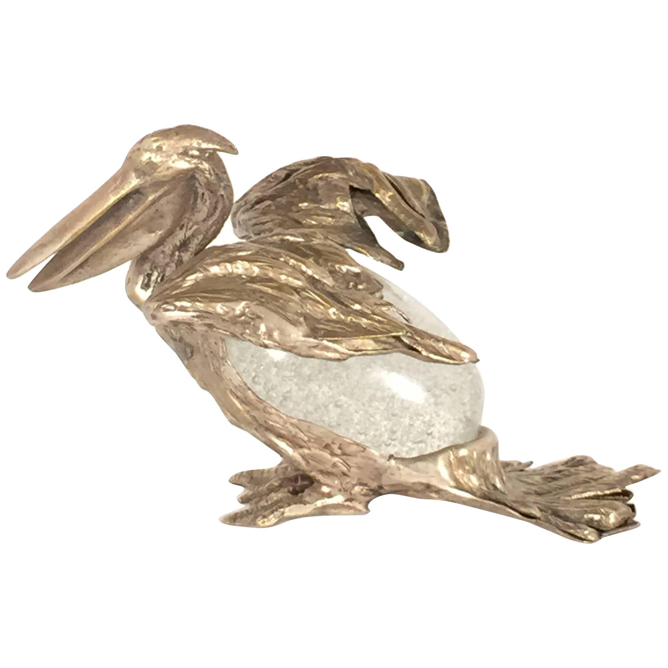 Rare Signed Gabriella Crespi Bird Pelican Sculpture, 1970s, Italy