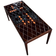 Danish Midcentury Rosewood Coffee Table with Decorative Tiles by Bjørn Wiinblad
