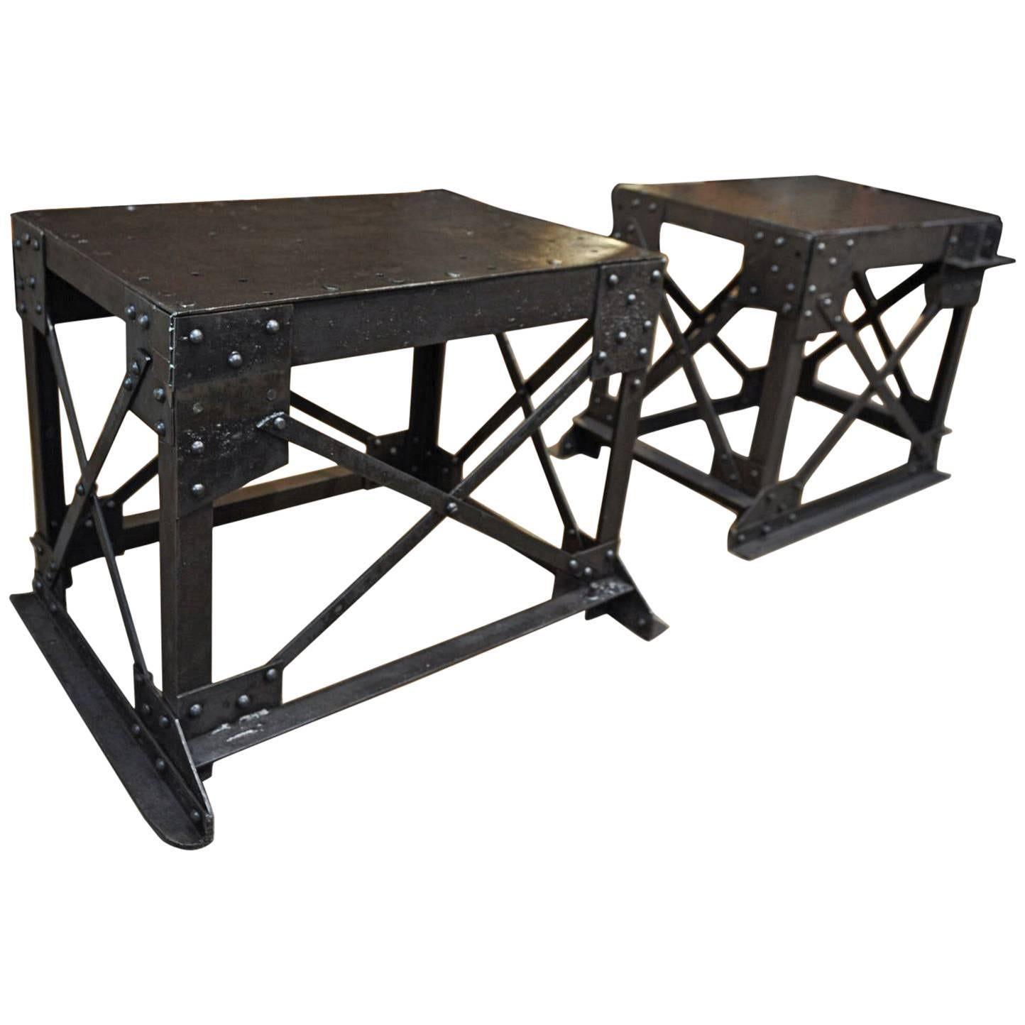 Pair of Factory Industrial iron Console Tables 1920s