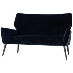 Italian Mid-Century Modern Sofa with new Black Velvet 1950s Canapes Wooden Legs