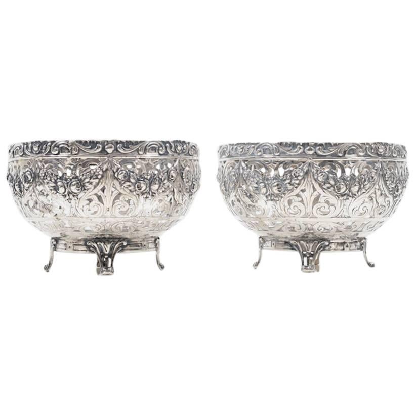 Pair of Decorative 19th Century German Silver Bowls