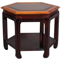 Chinese Style Hexagonal Mahogany, Walnut and Cane Top End Stand, circa 1920