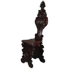 Antique Italian Renaissance Figural Heavily Carved Walnut Wind God Chair, 19th Century