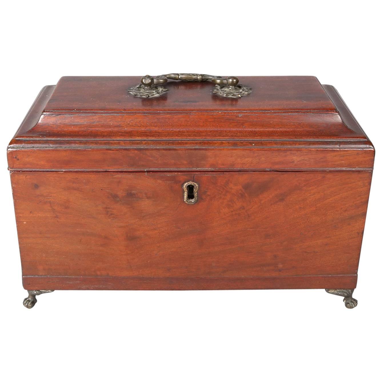 18th Century Antique English Regency Mahogany Claw and Ball Footed Tea Caddy