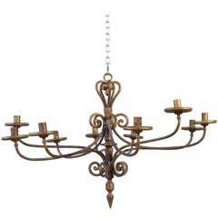 Antique 20th Century Spanish Gilt Iron Chandelier