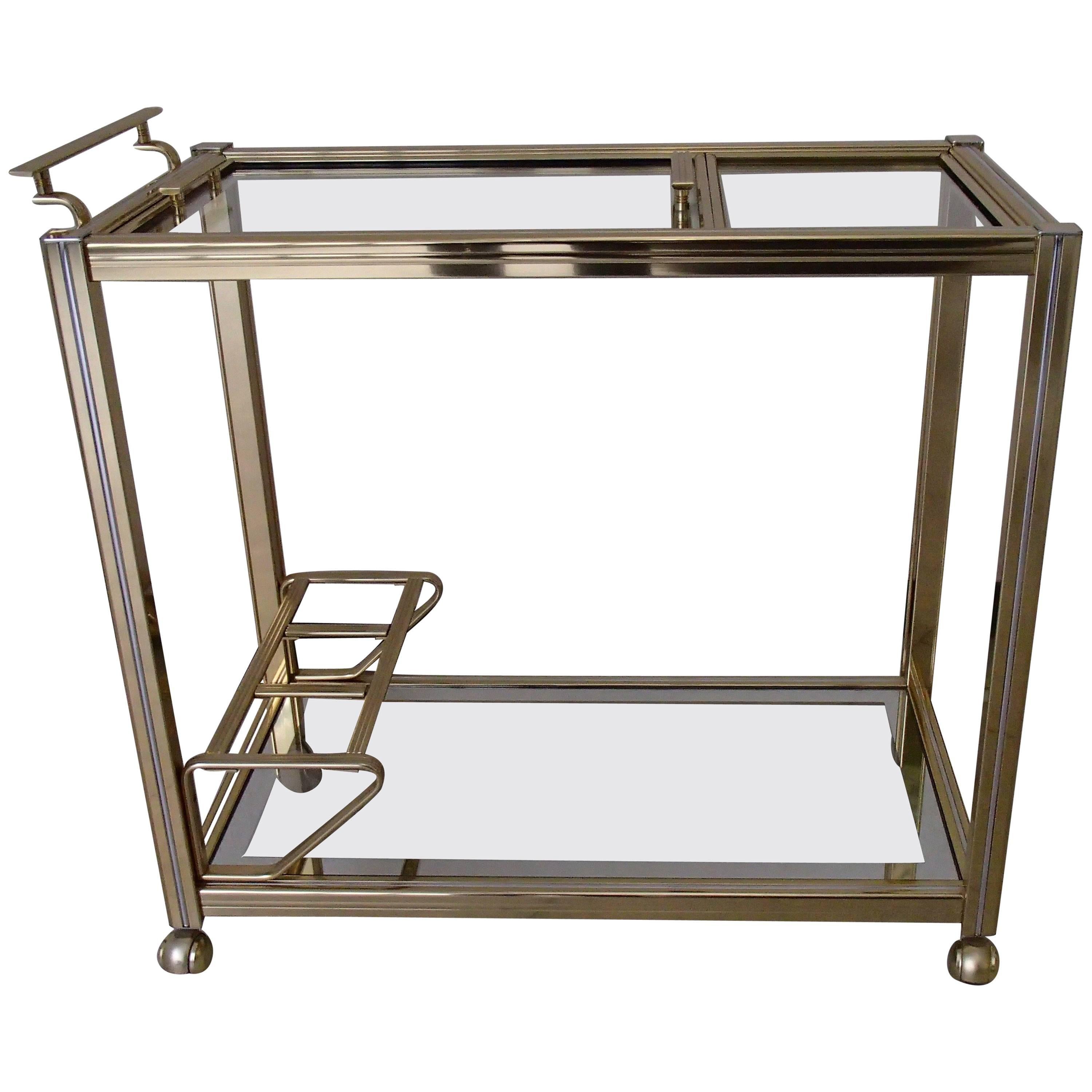 Modern Brass and Glass Drinking Trolley Removable Tray