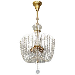 Antique Fantastic Lobmeyr or Emil Stejnar Chandelier White Sputnik Brass Crystal Glass