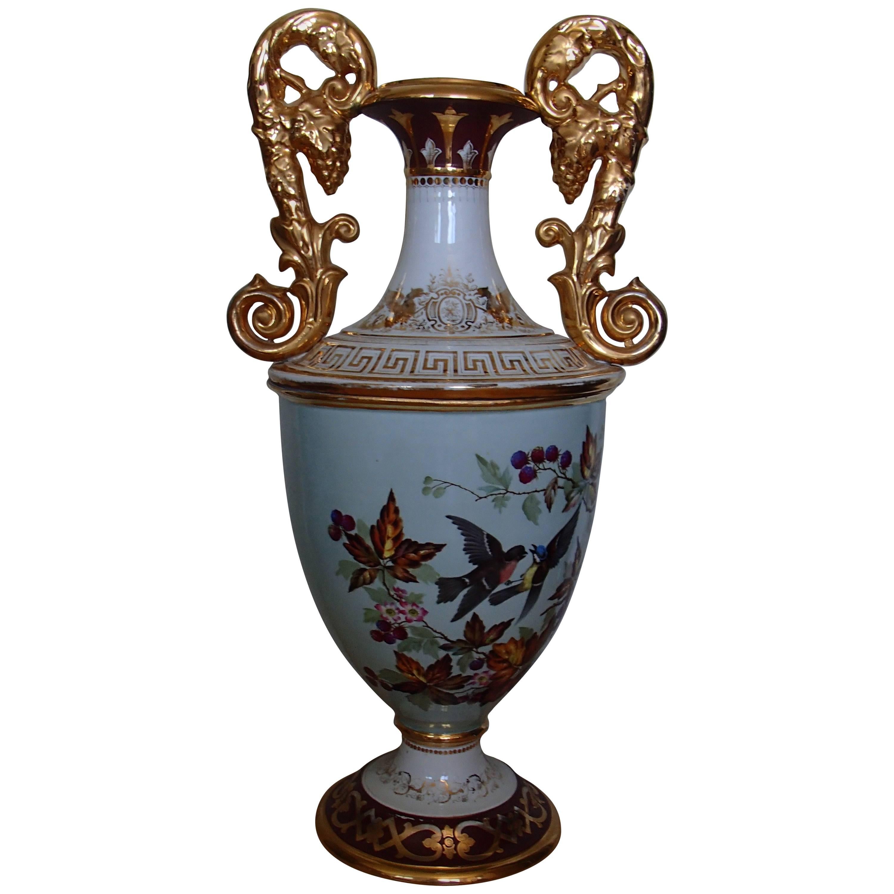 Anfora da pavimento in porcellana Art Nouveau con manici in oro di J.Bünzli in vendita