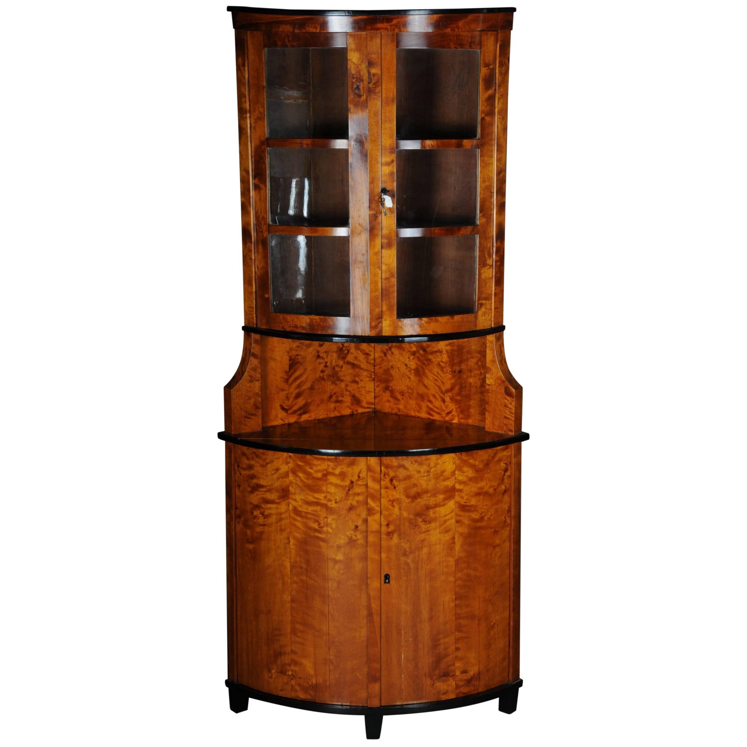 19Th Century Biedermeier Corner Cupboard, Showcase Birch 1860 For Sale 19Th Century Biedermeier Corner Cupboard, Showcase Birch 1860 For Sale