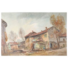 Peinture vintage à l'huile sur toile rurale d'Europe de l'Est par Barstow, XXe siècle