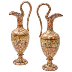 Antique Pair of French Provencale Agateware Ewers